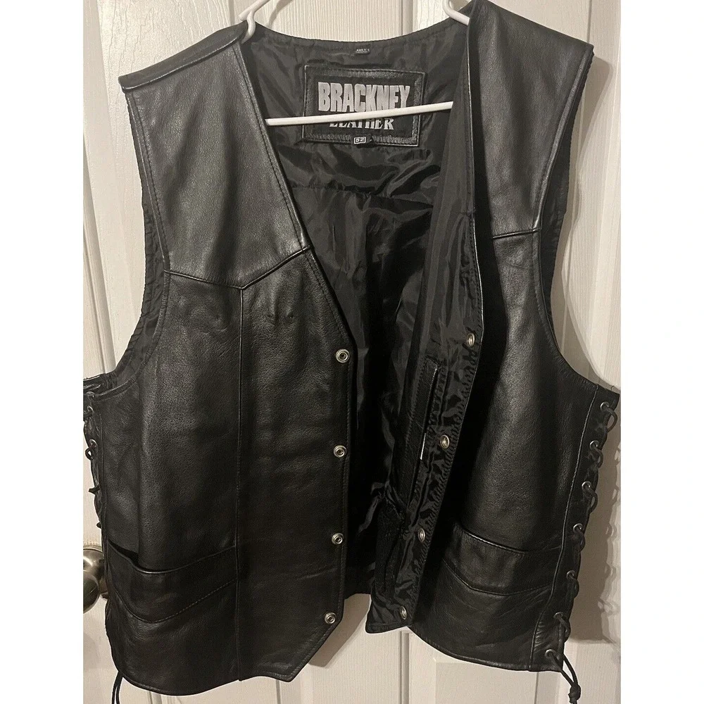 Brackney Leather Men's Black Leather Biker Vest, Size‎ 52